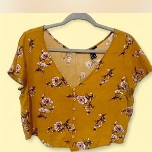 Forever 21 Mustard Floral Blouse